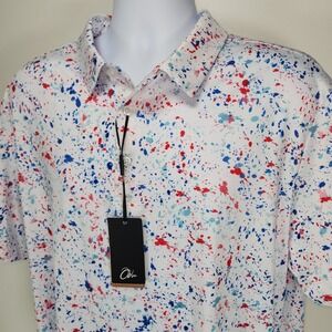 Obla Performance Golf Polo Shirt Mens XL White Red Blue Paint Splatter NWT